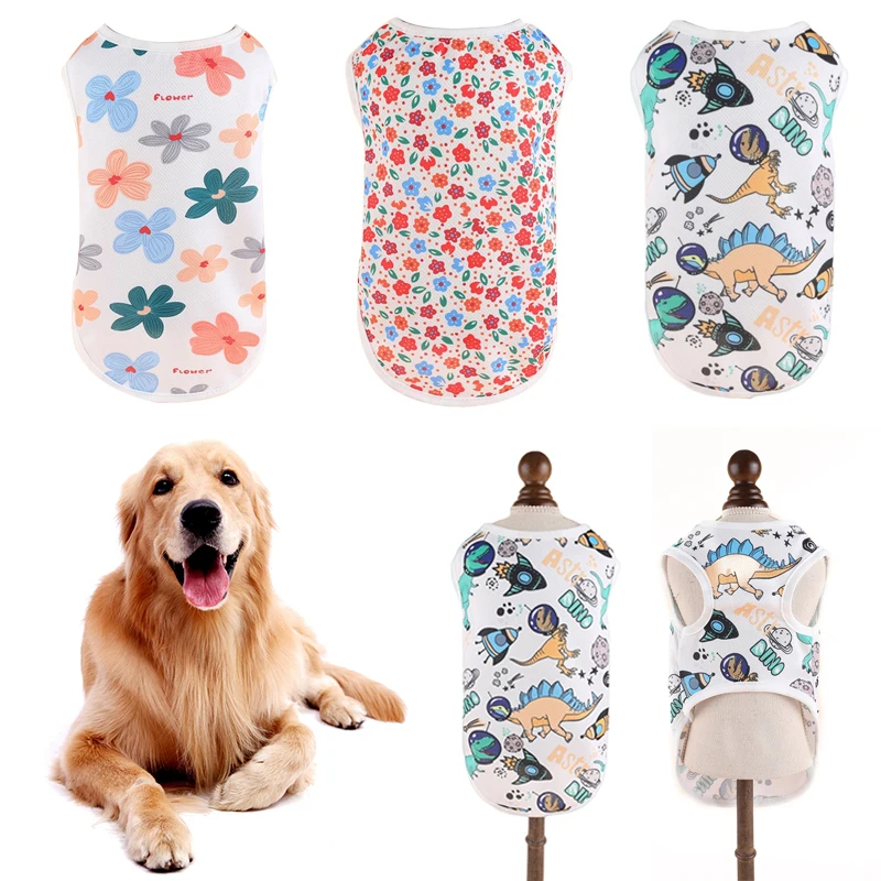 

Thin Summer Dog Vest Cute Flowers Dinosaur Print Breathable T-shirts Dog Clothes Small Dogs Chihuahua Clothing Pet Cat T-Shirts