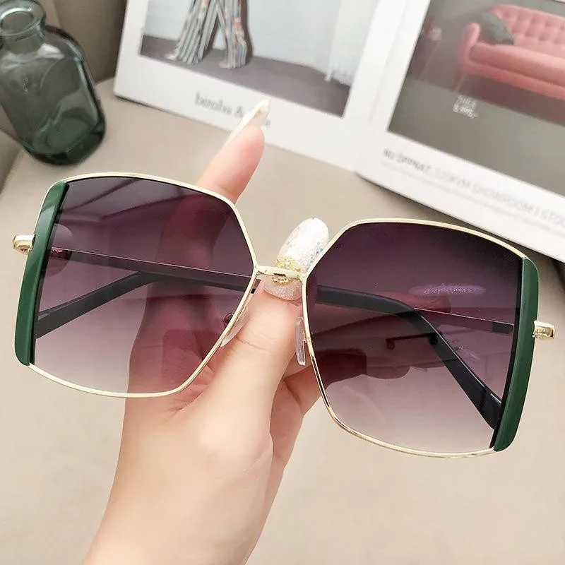 Fashion Double Eyebrow Sunglasses Women Big Frame Retro Sun Glasses Square Metal High Quality Luxury Eyewear Driving Glasses