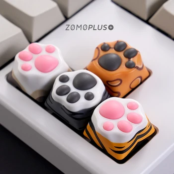 ZOMO PLUS 귀여운 고양이 발 키캡, ABS 및 실리콘 장인 키캡, 게이밍 기계식 키보드, 드래곤리 레오파드 고양이 래그돌 타이거