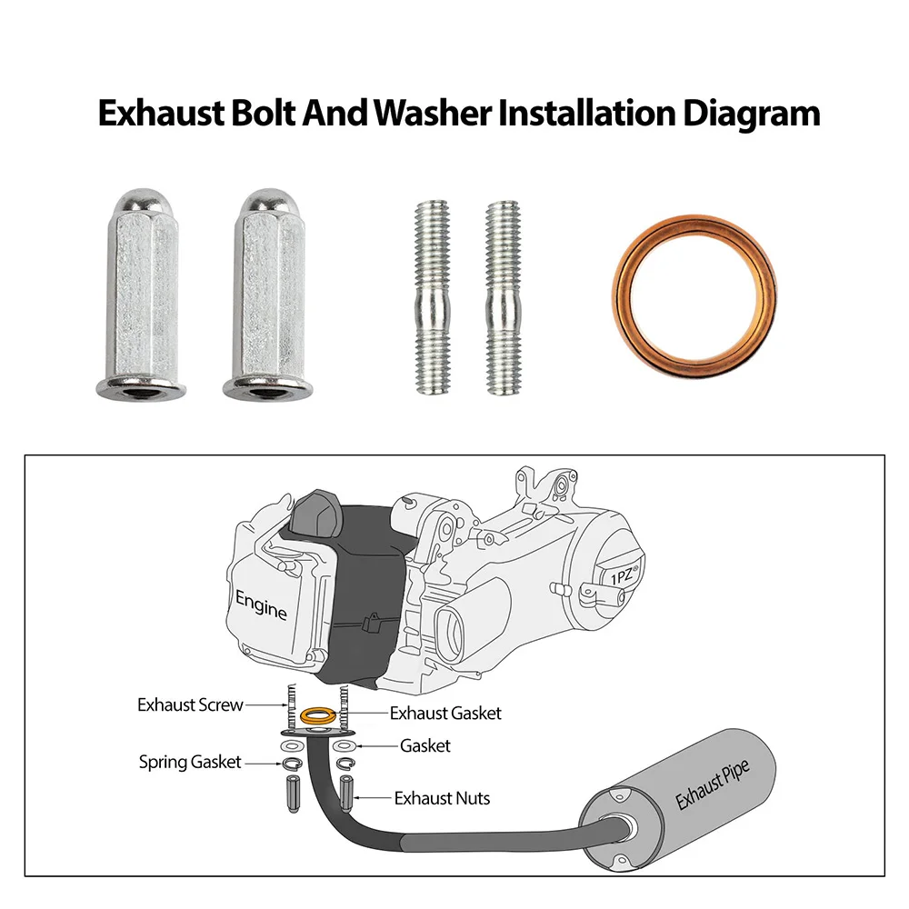 Exhaust Bolt and Gasket For GY6 50 cc 70cc 90 cc 110cc 125 150cc Scooters ATVs Go Karts Moped Quad 4 Wheeler Dune Buggy
