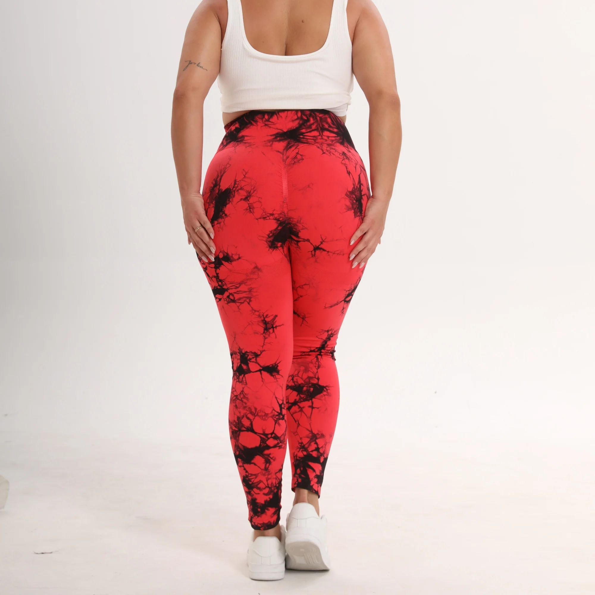 Ladies Plus Size High Waist Butt Lifting Yoga Pants Tie Dye Leggings Elastic Slim Fit Sports Pants photo