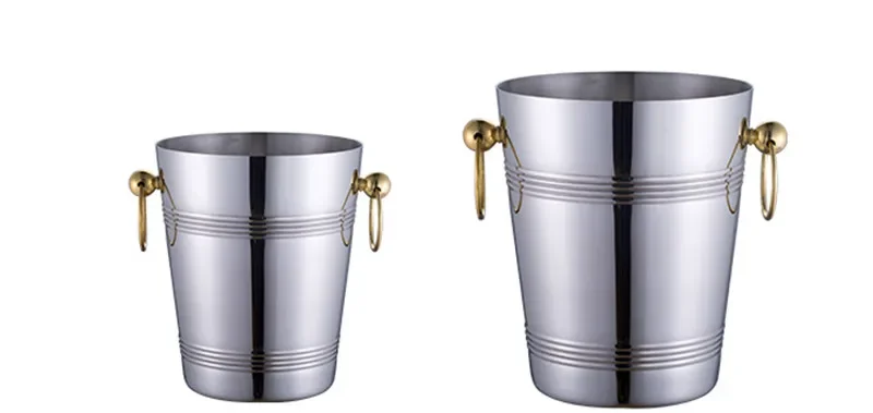 Stainless Steel Bar Ice Bucket Two Handles Champagne Bucket golden Wine Spit Wine Barrel Container Ktv Club Bar tools