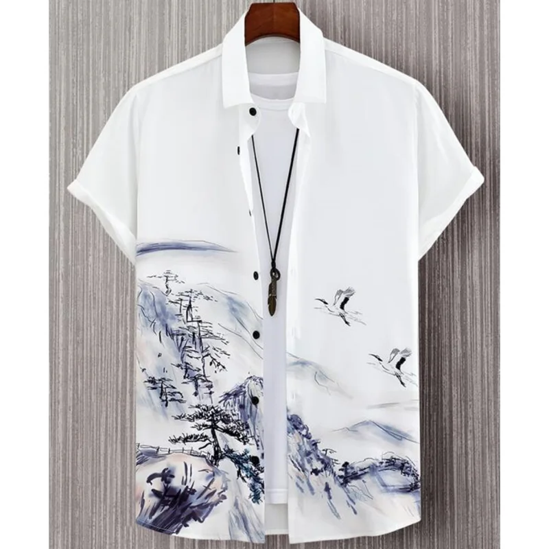 Shirt For Men 3d Ink Painting Prints Men&rsquo;s Clothing Daily Casual Short Sleeve Beach Party Sweatshirt Street Hawaii Shirt