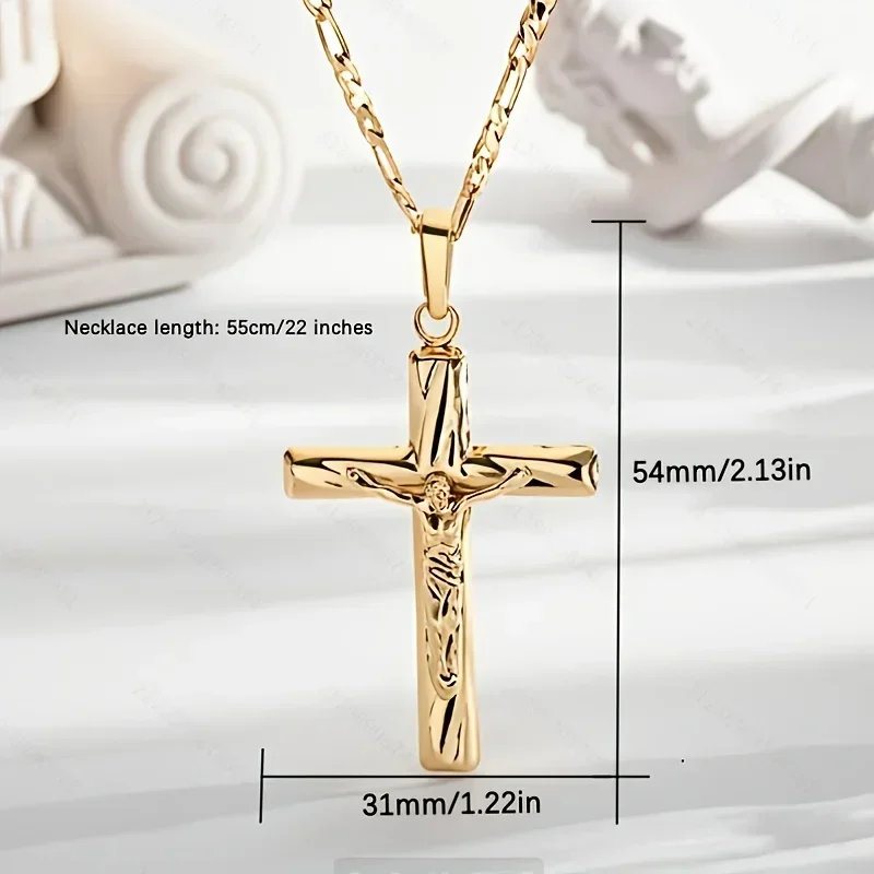 14K Gold Plated Cross Pendant Necklace Hip-Hop Minimalist Sacred Jewelry Holiday Prayer Blessing Fashion Accessory for Men Women 6
