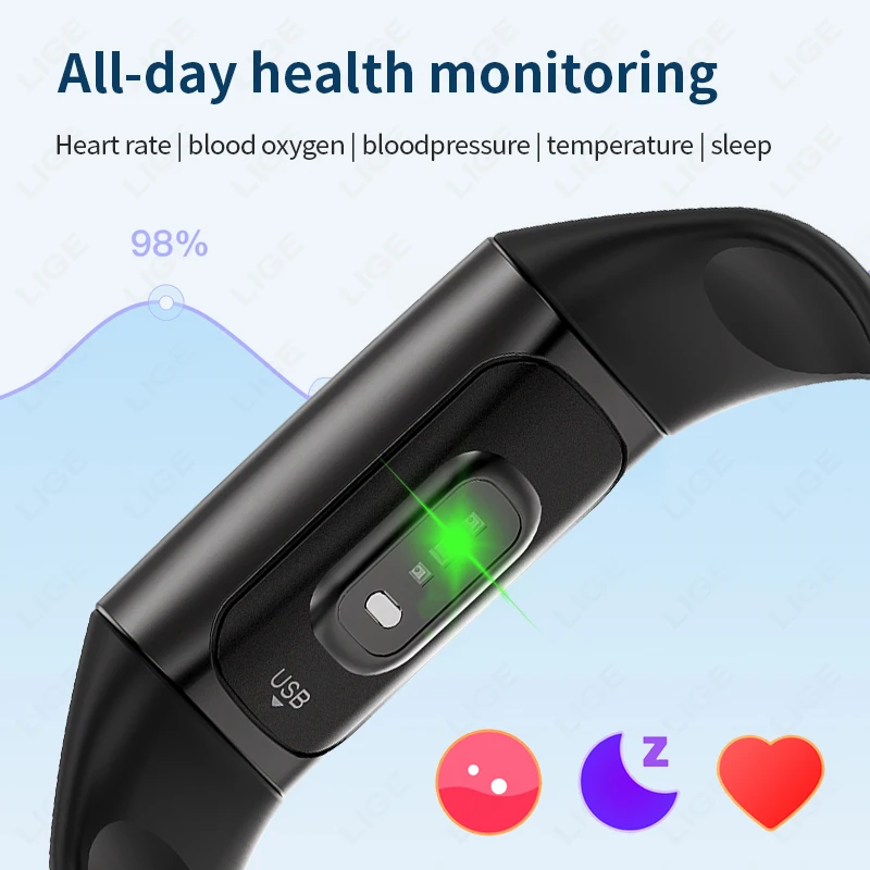 LIGE 스마트 피트니스 밴드 남녀공용 시계 SpO2 혈압 체온 스마트워치 방수 시계 IOS 안드로이드 2026용