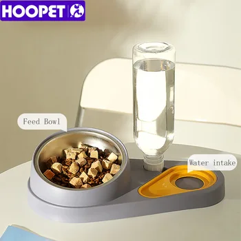 HOOPET-개를 위한 새로운 고양이 그릇 자동 물 분수 2 인 1 애완 동물 먹이 그릇 세척 가능한 스테인레스 스틸, 개를 키우는 그릇