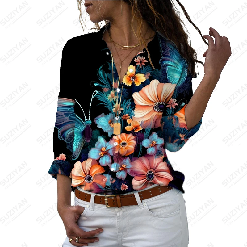 

Summer new ladies shirt butterfly 3D printed Ladies Shirt Casual Style Women's Shirts Fashionable Loose Women's Shirts