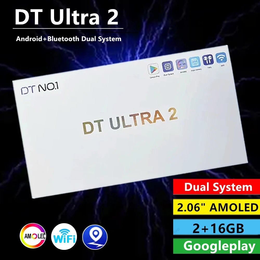 PYLV DT Ultra 2 Смарт-часы AMOLED 16 ГБ ПЗУ Wi-Fi GPS Двойная система Связь WhatsApp BT Вызов Android OS Фитнес-трекер Монито...