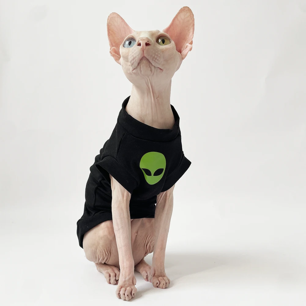 Cat Clothes for Sphynx Fashion Black Cotton Coat for Cat Striped Winter T-shirt For Devon Rex Soft cotton T-shirt costume pet clothes