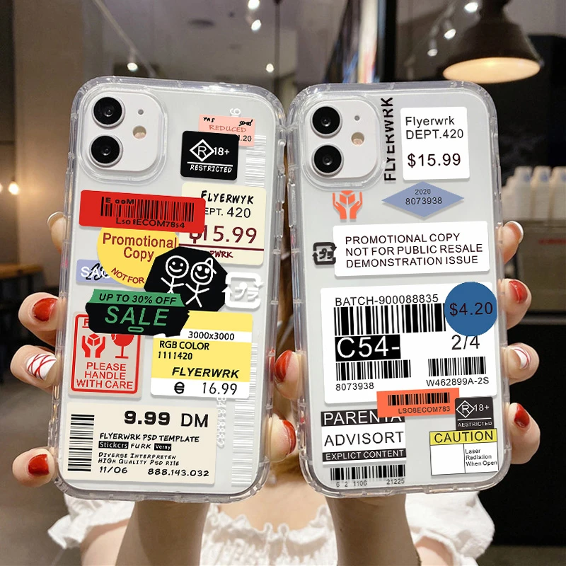 Luxury Clear Stamp Label Barcode Phone Case For Xiaomi Redmi Note 11 10 9 8 Pro Note7 8t 9s 10s 11s 9T 9A 9C 7A 8A 6A Back Cover