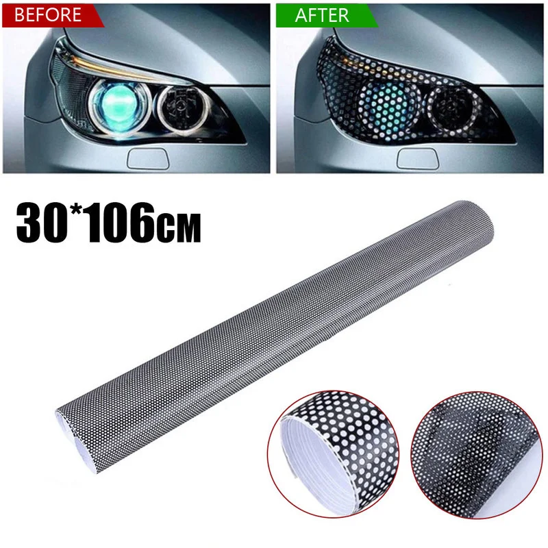 30x106cmVinylWrapHollowHeadlightTintFilmAutomobileLampFilmGridSideShieldHeadlamp
