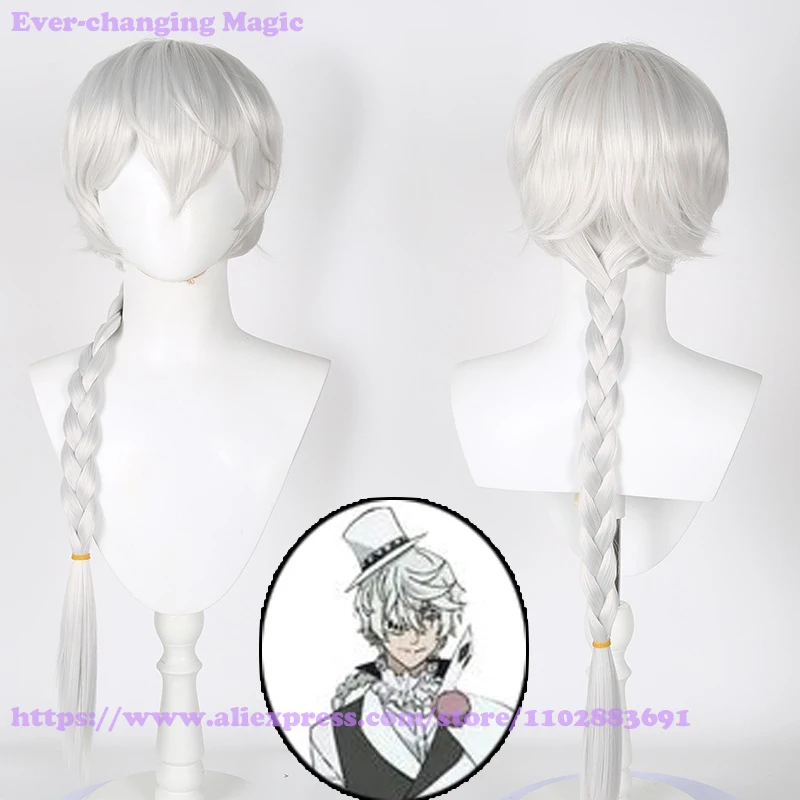 

Anime Nikolai Gogol Cosplay Wig White Gray Long 90cm Braid Heat Resistant Synthetic Wigs + Wig Cap