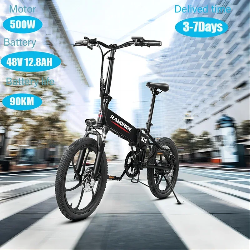 Bicicletta Elettrica Pieghevole 500W Motore 12.8Ah Batteria Al Litio Bicicletta Elettrica 20''Pneumatico Freno Meccanico Bicicletta Elettrica Aldult E