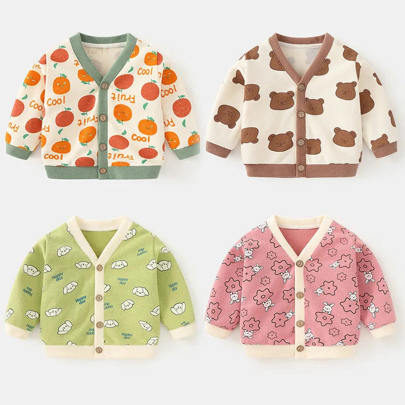 Spring Baby Boys Girls Knit Cardigans Cute Cartoon Kids Coat Infant Toddler Long-sleeve Sweater Jacket Plush Warm Baby Clothes kids clothes,baby jacket