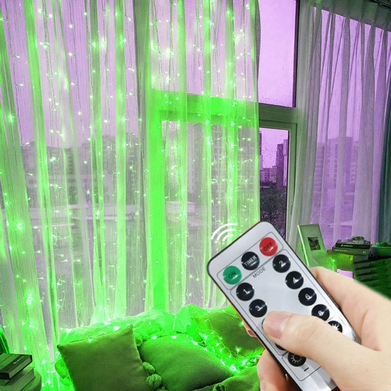 thumbnail image 1 of USB Curtain Lights 8 Modes LED Curtain Fairy Lights with Remote Christmas Decorations for Home Wedding Decor New Year 2025, 1 of 5