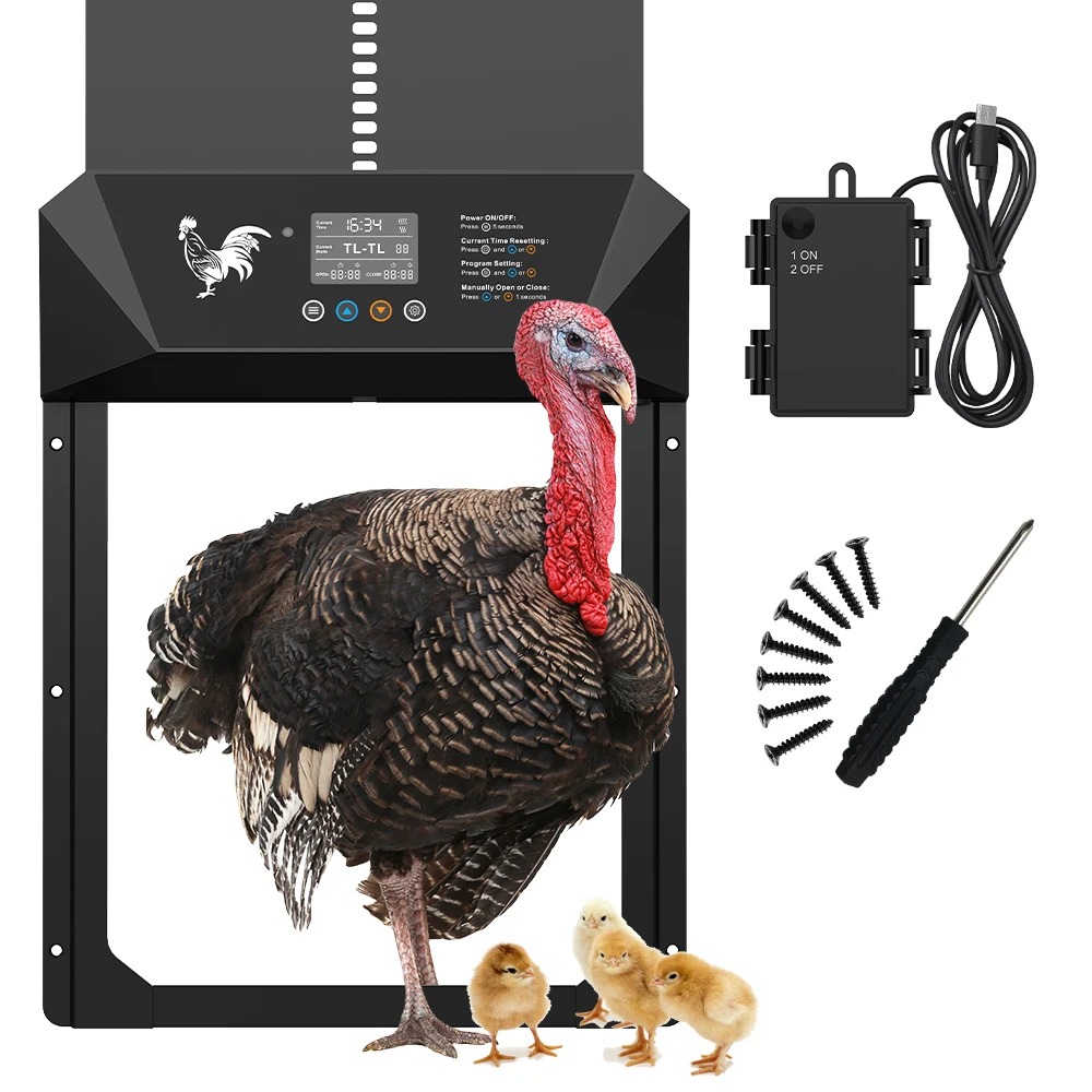 Large size automatic chicken coop door battery powered aluminum with anti pinch function timer and LCD display
