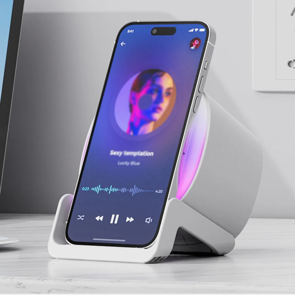 4 In 1 Phone Holder With Speaker Wireless Charger Night Light Multifunctional Stereo Speaker For Desktop