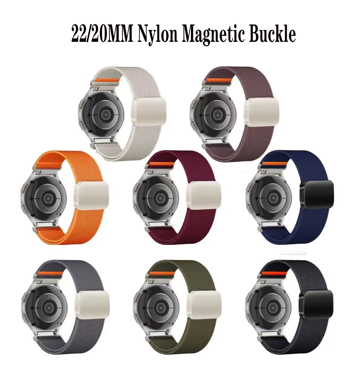 Nylon Magnetic Bracelet Strap - 20mm/22mm, Adjustable Fitness Watchband