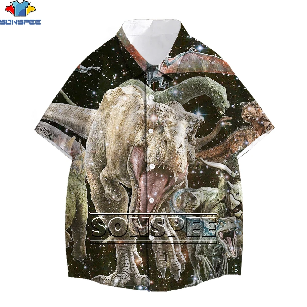 SONSPEE 2022 Fashion Hawaiian Shirts Men Funny Style Dinosaur Cartoon Print Short Sleeve Shirts Men's Novelty Hunting Clothes 2022 astronaut cartoon dinosaur the freedom to adjust bookshelf large metal bookend desk holder stand for books organizer gift