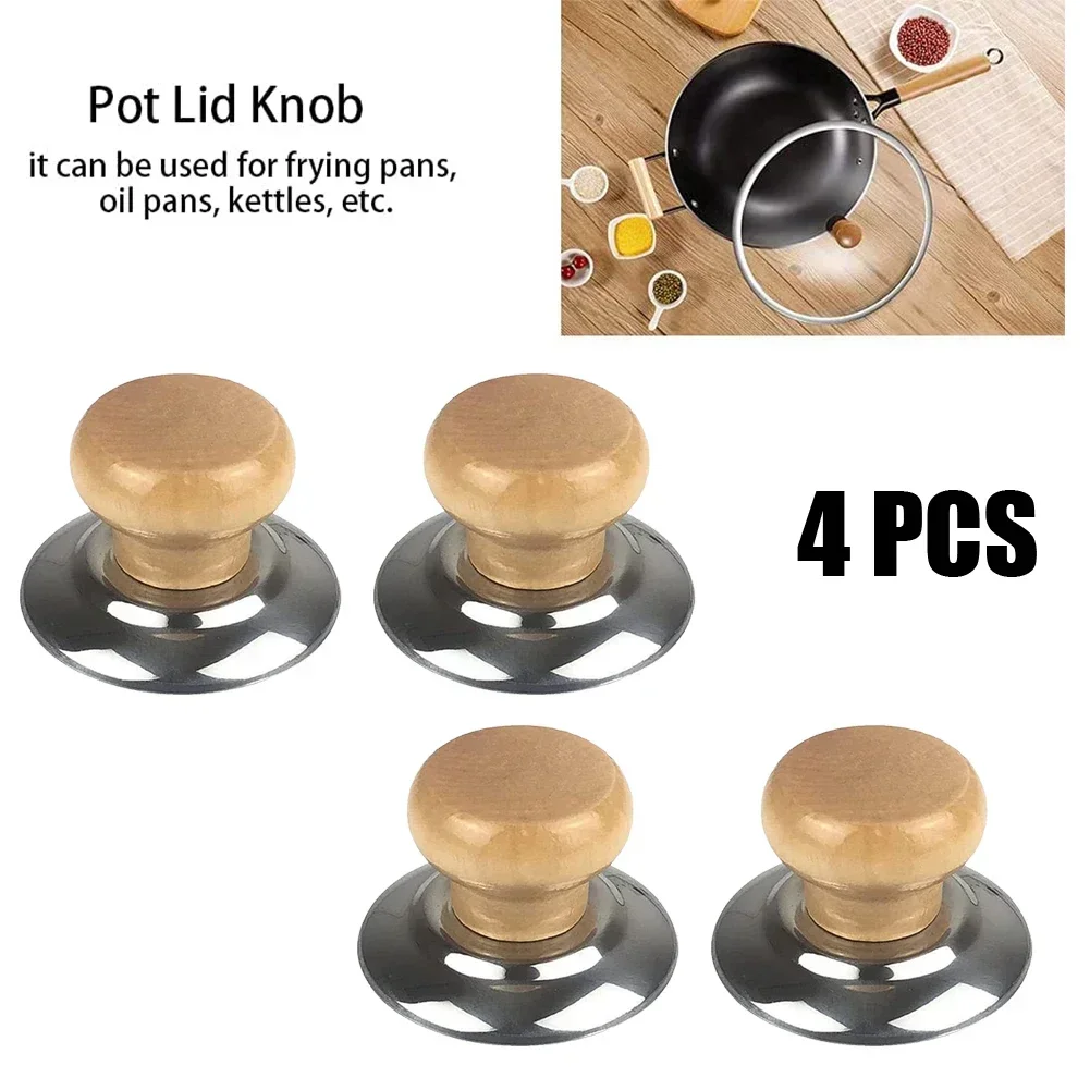 Wood Handle Pot Lid Knob It Can Be Used For Frying Pans 2.24 X 1.54inch Accessories Screw Gasket Stainless Steel