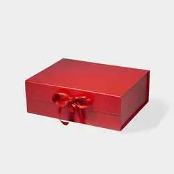 Elegant Black and White Magnetic Closure Luxury Gift Boxes, Deep A4 Size - 33x25.5x11.5cm (Red with Ribbon)