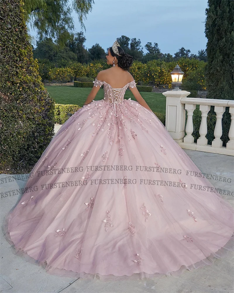 Fanshao Chic Off The Shoulder Sweet 15 16 Years Sweet 16 Dress Appliques Tulle Lace Up Pleat Vestidos De Baile Customised