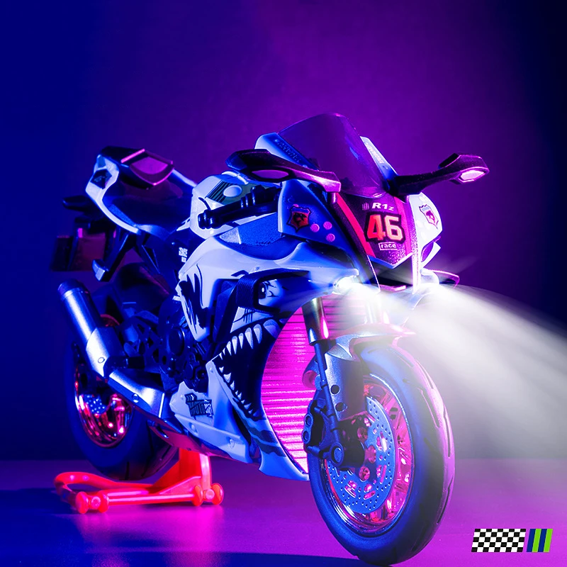 1:10 Yamaha YZF R1M 합금 스케일 오토바이 모델 다이캐스트 장난감 차량 시뮬레이션 사운드 및 라이트 풀백 오프로드 자동차 수집