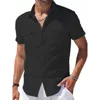 Cotton Linen Short Sleeves Shirts for Men Cargo Shirt Hawaiian Beach Button Top Summer Holiday Solid Color Lightweight Tees 2