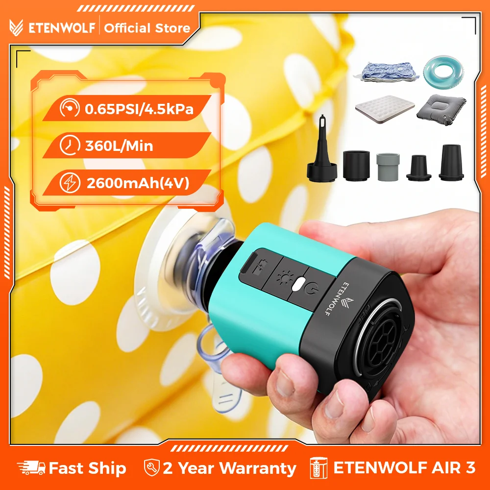 ETENWOLF AIR 3 Wireless Electric Air Pump 2600mAh Camping Light Small Inflator Deflator Outdoor Pump Pool Floats Sleeping Pads