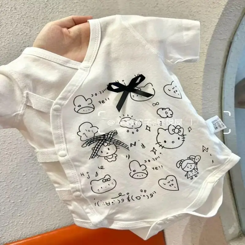 Sanrio 헬로 키티 퓨어 코튼 소녀 베이비 봄, 여름, 가을 티셔츠 바디 슈트 0-3 개월 베이비 카와이 아동 의류