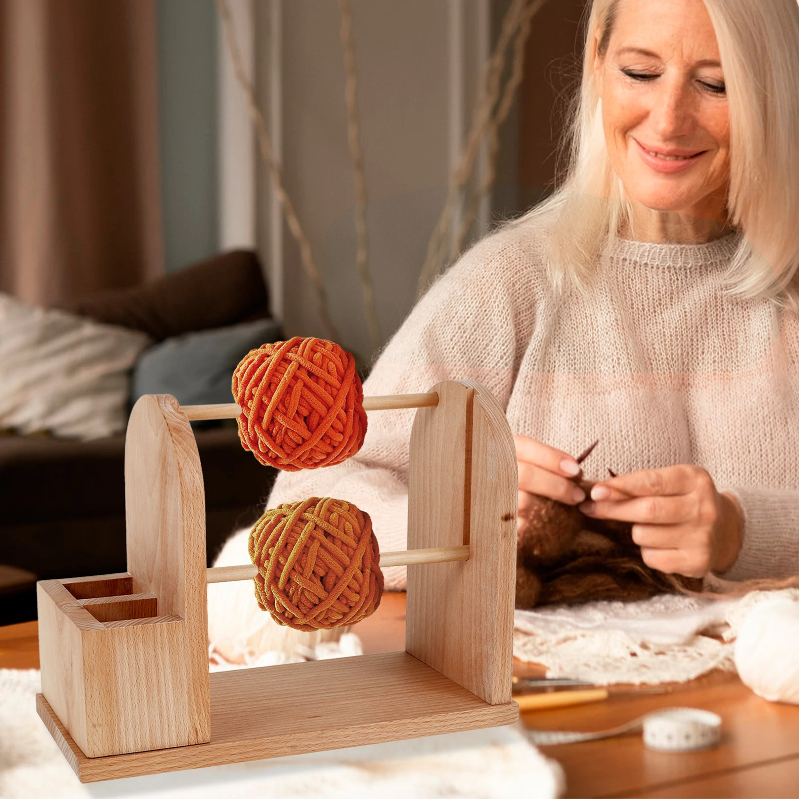 Yarn Holder for Crocheting Wood Yarn Rack Stand with Double Slots Practical Ball Dispenser Easy to Assemble Spinner yarn holder