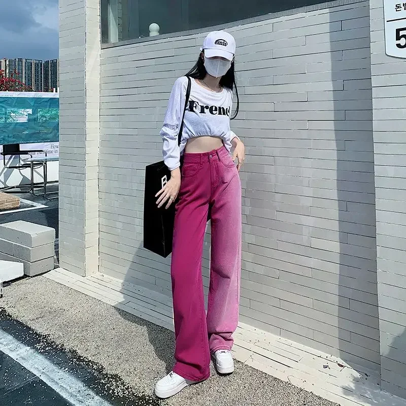 

Straight Leg Red High Waist Shot Pants for Woman with Pockets Trousers Denim Luxury Designer Stylish on Sale Cheap Women's Jeans