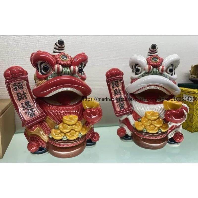 Shiwan Ceramics Lucky Cat Dance Lion Travel Hand Letter Gift Checkout Page Piggy Bank Cat Feng Shui Creative Ornament 4