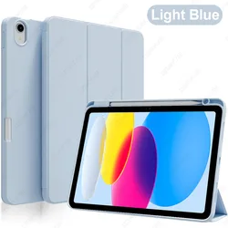 Funda de tableta versátil con soporte para lápiz, soporte trifold, parte trasera de silicona suave y función de suspensión/activación automática.