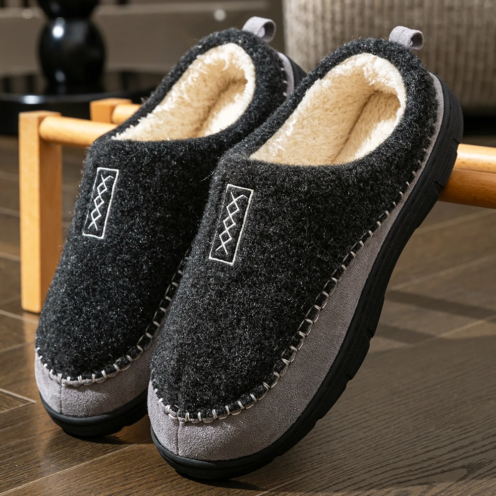 Men's House slippers Mark Line Comfy Memory Foam Soft Durable Outdoor Shoes non-slip Winter Living Room