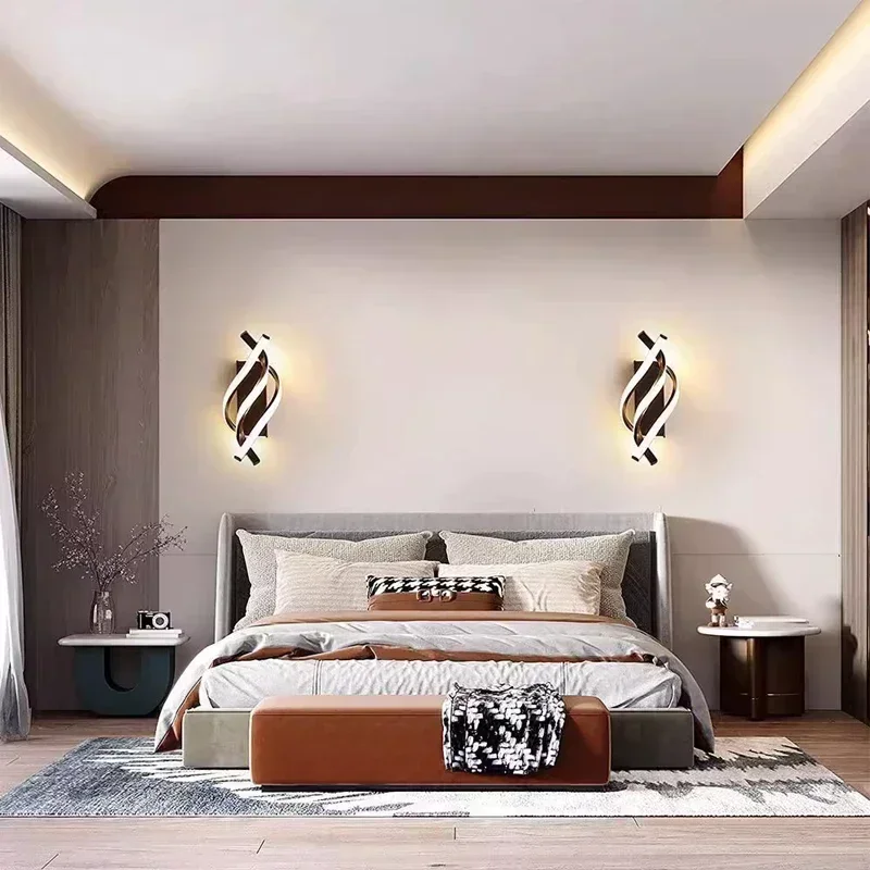 Modern LED Wall Lamp Minimalist Black White Line Decor Light Bedroom Bedside Backwall Stairway Aisle Lighting Fixture Lustre