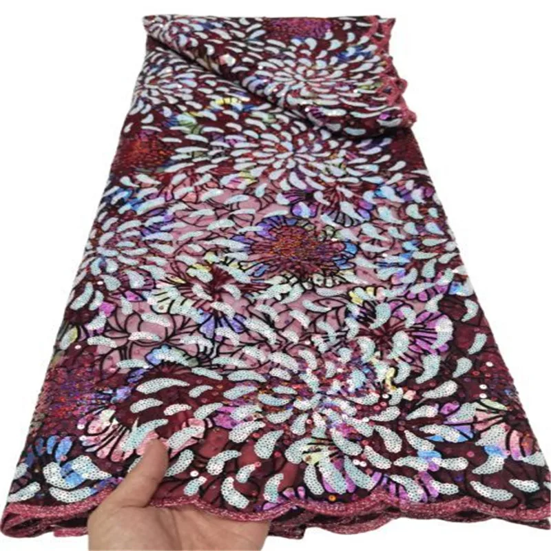 

African Lace Fabric 2021 Pink High Quality Lace Sequins French Net Lace Tulle Mesh Fabrics Pure White 3D Lace Wedding Fabrics