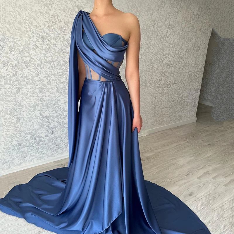 

Thinyfull Sexy A-Line Prom Dresses One Shoulder Side Slit Satin Evening Dress Saudi Arabia Cocktail Party Prom Gowns Custom Size
