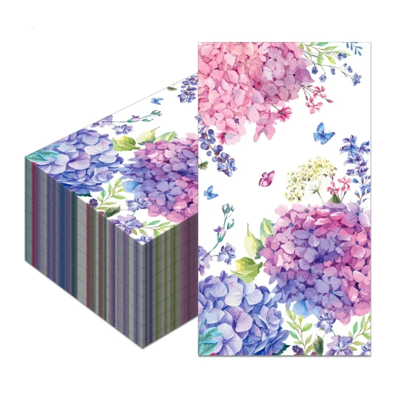 20pcs/Pac 34.2*40.6cm 2-Ply Hydrangea Flower Printed Long Paper Napkins Party Paper Placemats Decorative Napkins