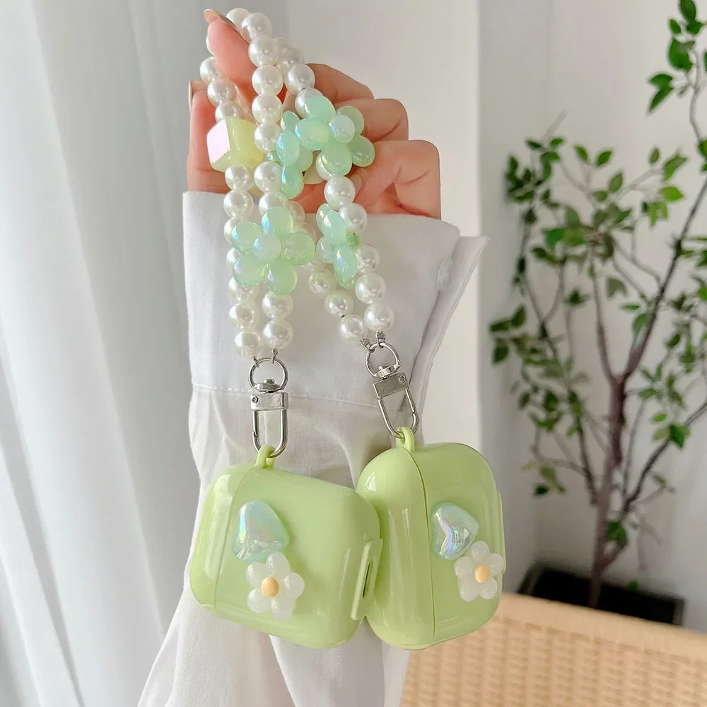 Custodia Verde Avocado Per Apple Airpods 2 3 Love Heart Flower Pearl Bracciale Cover Per Air Pods 1 Pro Custodia Protettiva In Silicone Morbido
