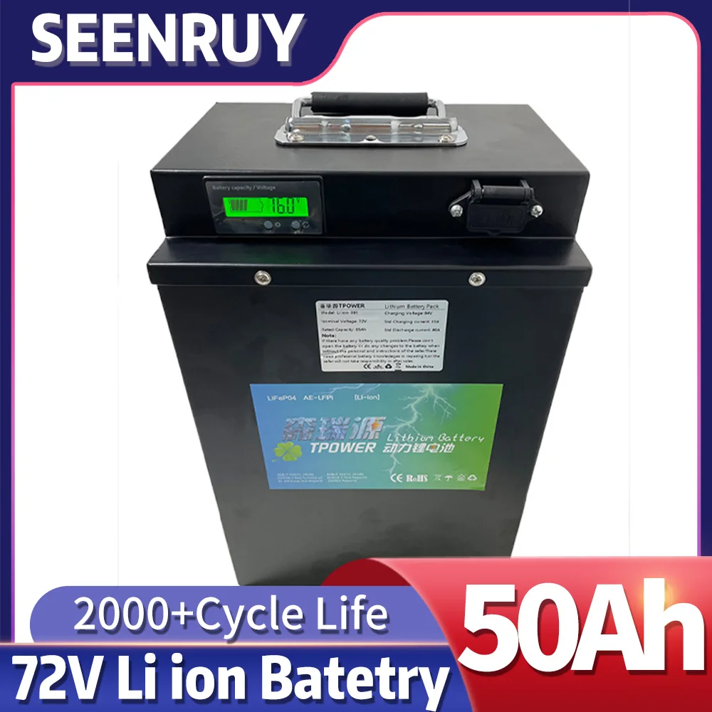 

High Capacity 72V 50Ah 55Ah 60Ah 65Ah Li-ion Lithium for 3000W Bicycle Battery Bike Tricycle Motorhome Inverter +10A Charger