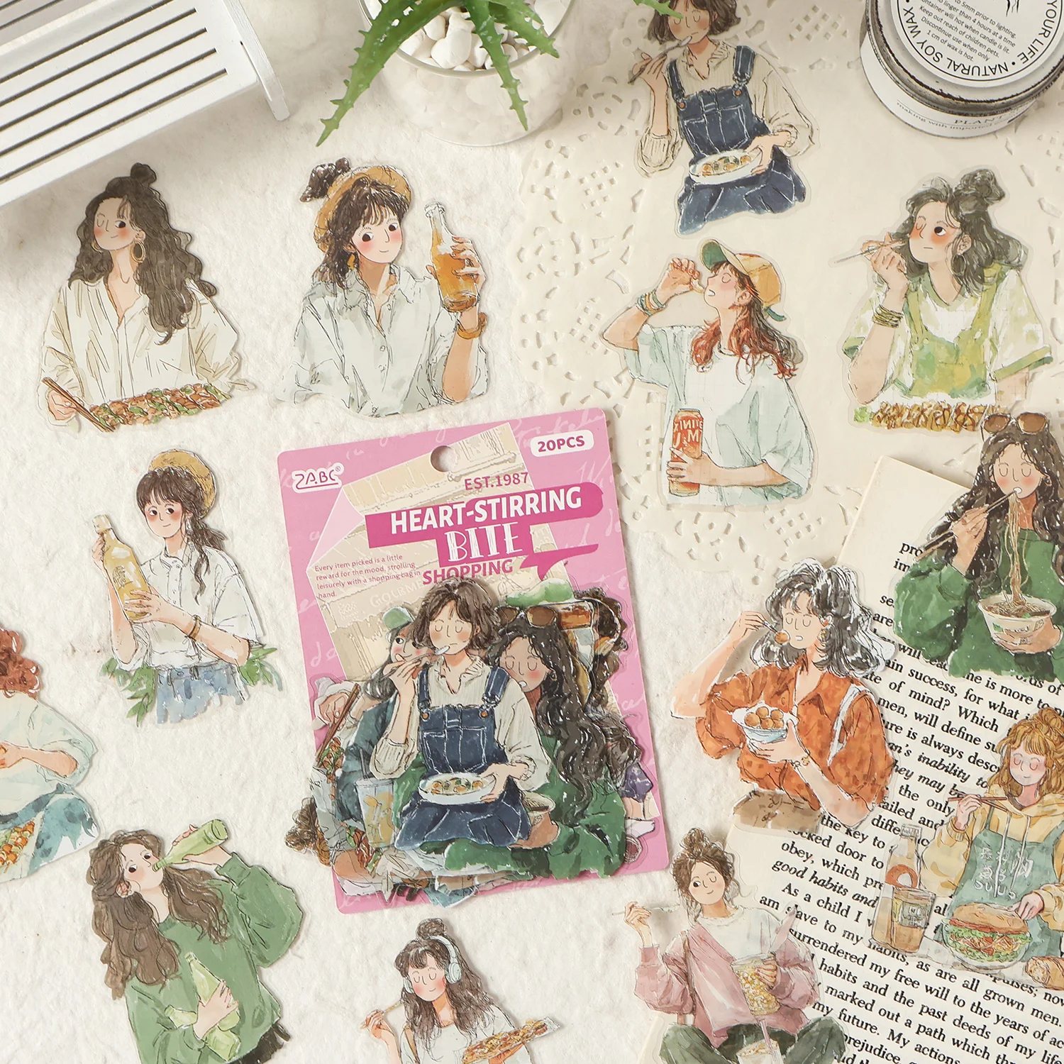 지아메이 20개입 편안한 생활 시리즈 귀여운 캐릭터 PET 스티커 DIY 다이어리 폰 케이스 감성 스크랩북 스티커