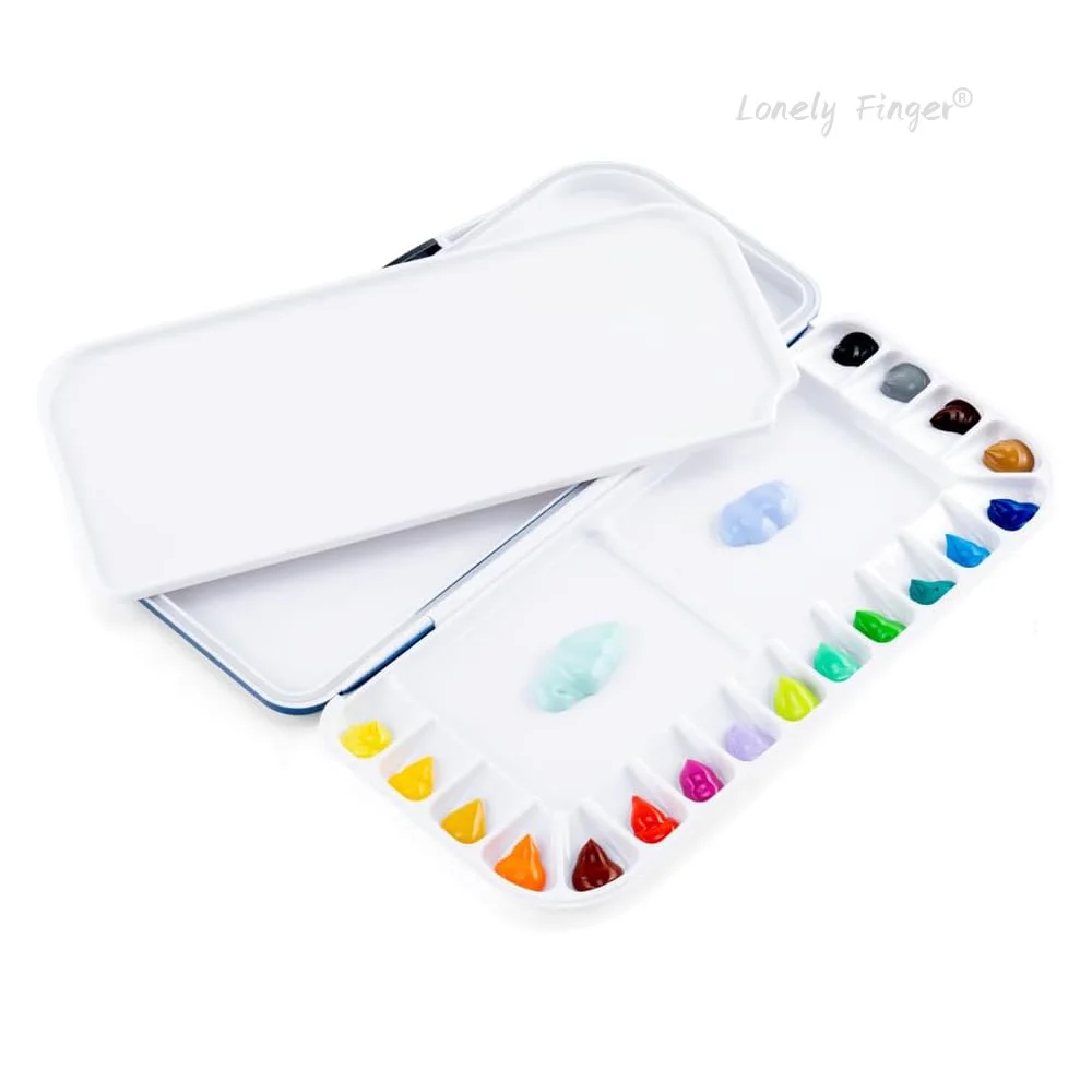 18 웰스 수채화 물감 팔레트, 수채화, 아크릴 및 오일 페인트 용 휴대용 접이식 페인트 팔레트 예술가를위한 멋진 상자