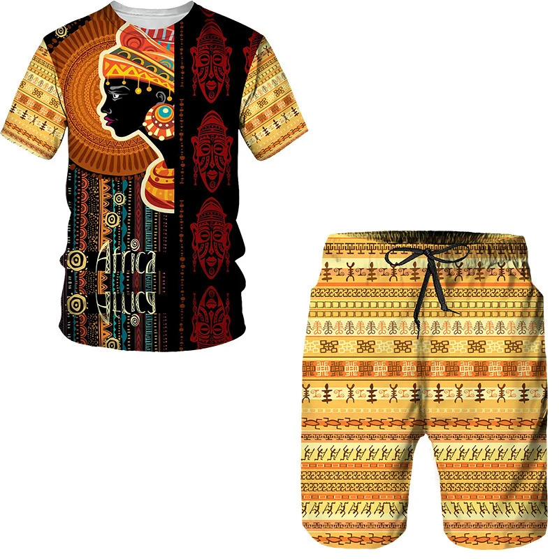 Summer Men's Women's Oversized T Shirt Set 3D Print Africa Dashiki Enthic Style Unisex Colthing Streetwear Casual Tracksuit