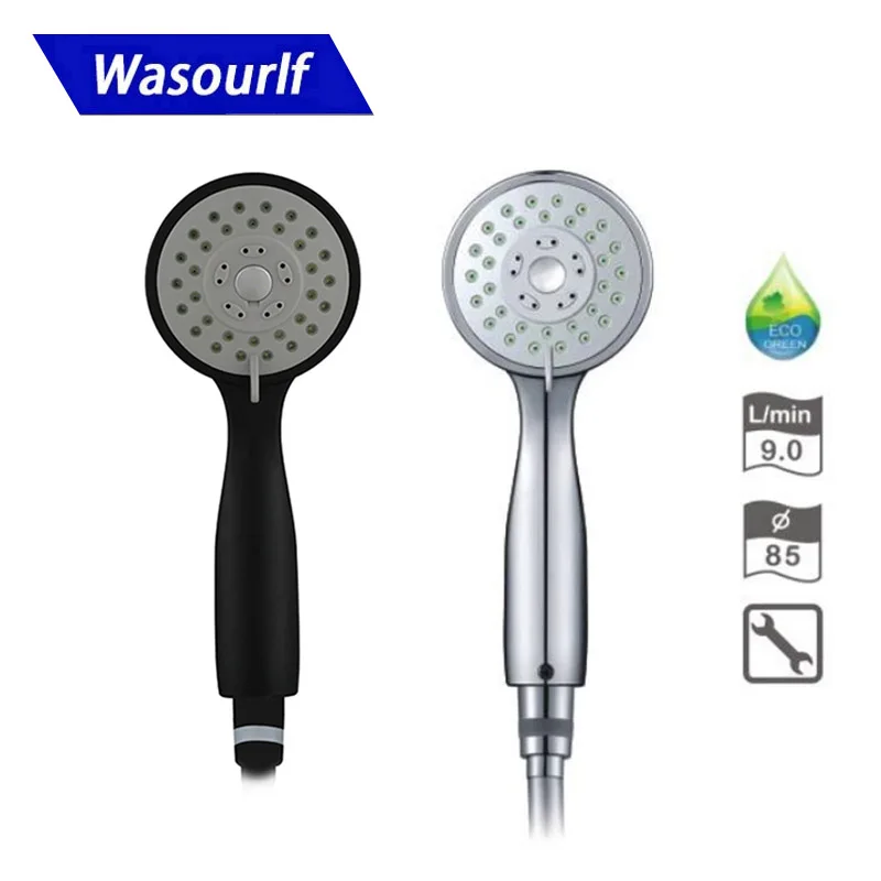 

WASOURLF Air Intake Handheld Black Plated Save Water Pressurized Rainfall ABS Shower Head Round Hotel Bath Bathroom Accessories