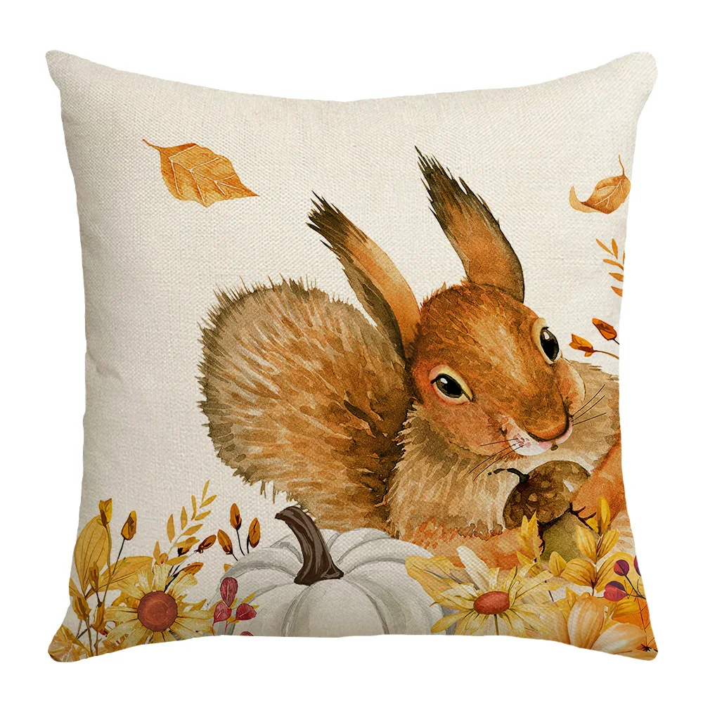 Fall Thanksgiving Decorative Pillow Cover 45x45cm Couch Cushion Cover Pumpkin Squirrel Print Pillowcase Holiday Decorations throw pillow cover,cushion covers,pillow case,pillow covers,cushion cover