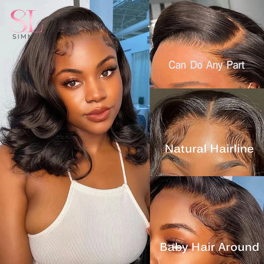 Brazilian Body Wave Short Bob Glueless Wig Transparent 13x1 Lace Front Human Hair Wigs for Women Pre Plucked Natural Hair