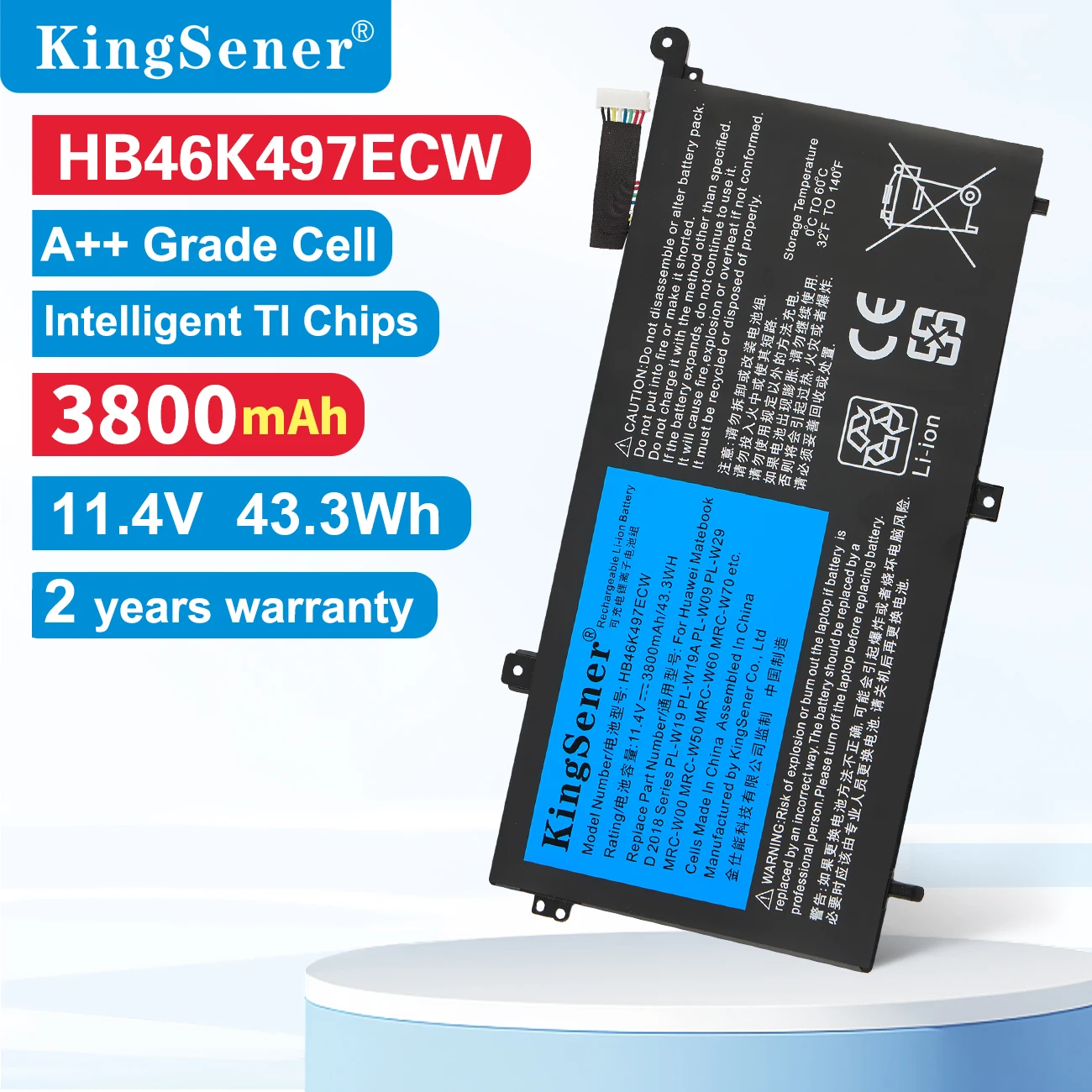 Kingsener Hb46k497ecw Bateria do Portátil para Huawei Matebook d 2023 Pl-w19 Pl-w19a Pl-w09 Pl-w29 Mrc-w50 W60 W70 Series 43.3wh