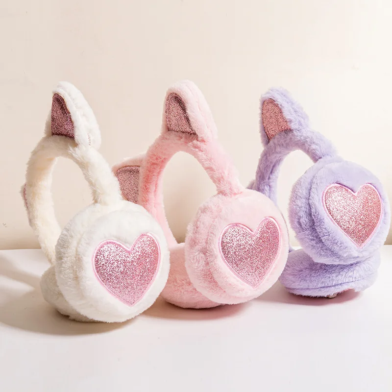 Cute Cat's ears love Ears Winter Warm Earmuffs For Girls Ear Protection Plush Thick Soft Earmuffs Protect Ears Warm