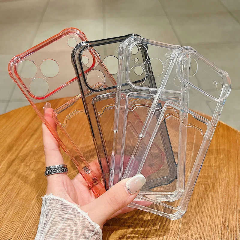 Card Slot Pocket Phone Case - Shockproof Transparent Silicone Soft TPU Cover